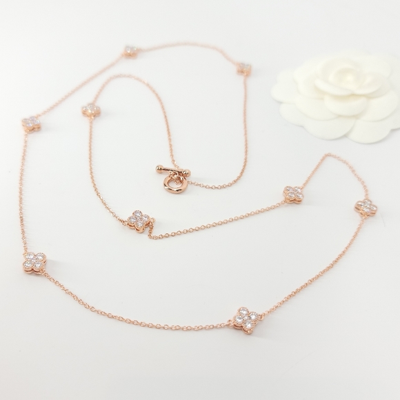 NEW Clover Pave Double Sides CZ Choker Necklace - Picture 8 of 16